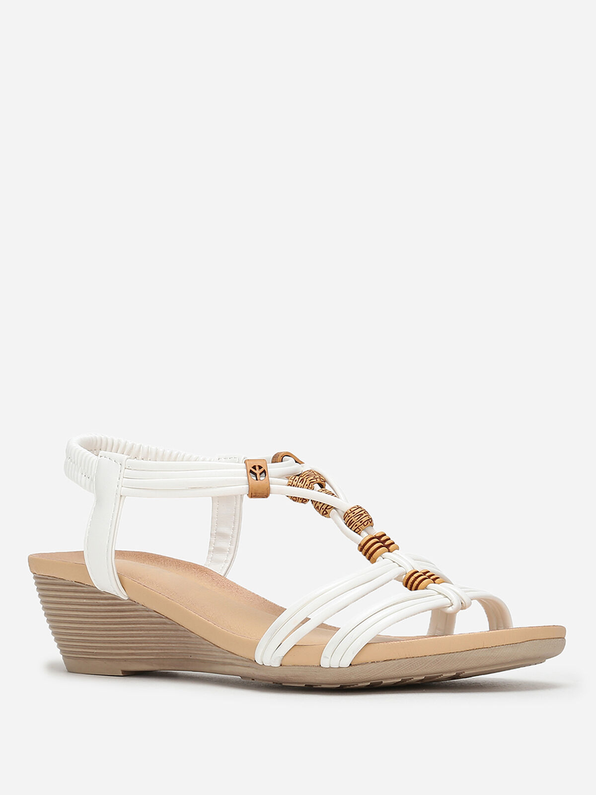 Sandales à fines brides avec perles bohèmes- Blanc