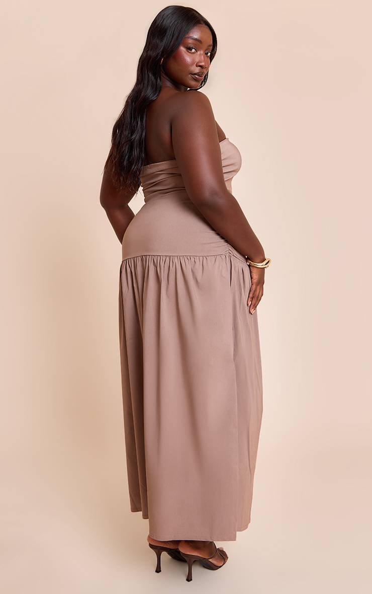 Taupe Robe Maxi Grande Taille À Bandeau Froncé En Tissu Extensible