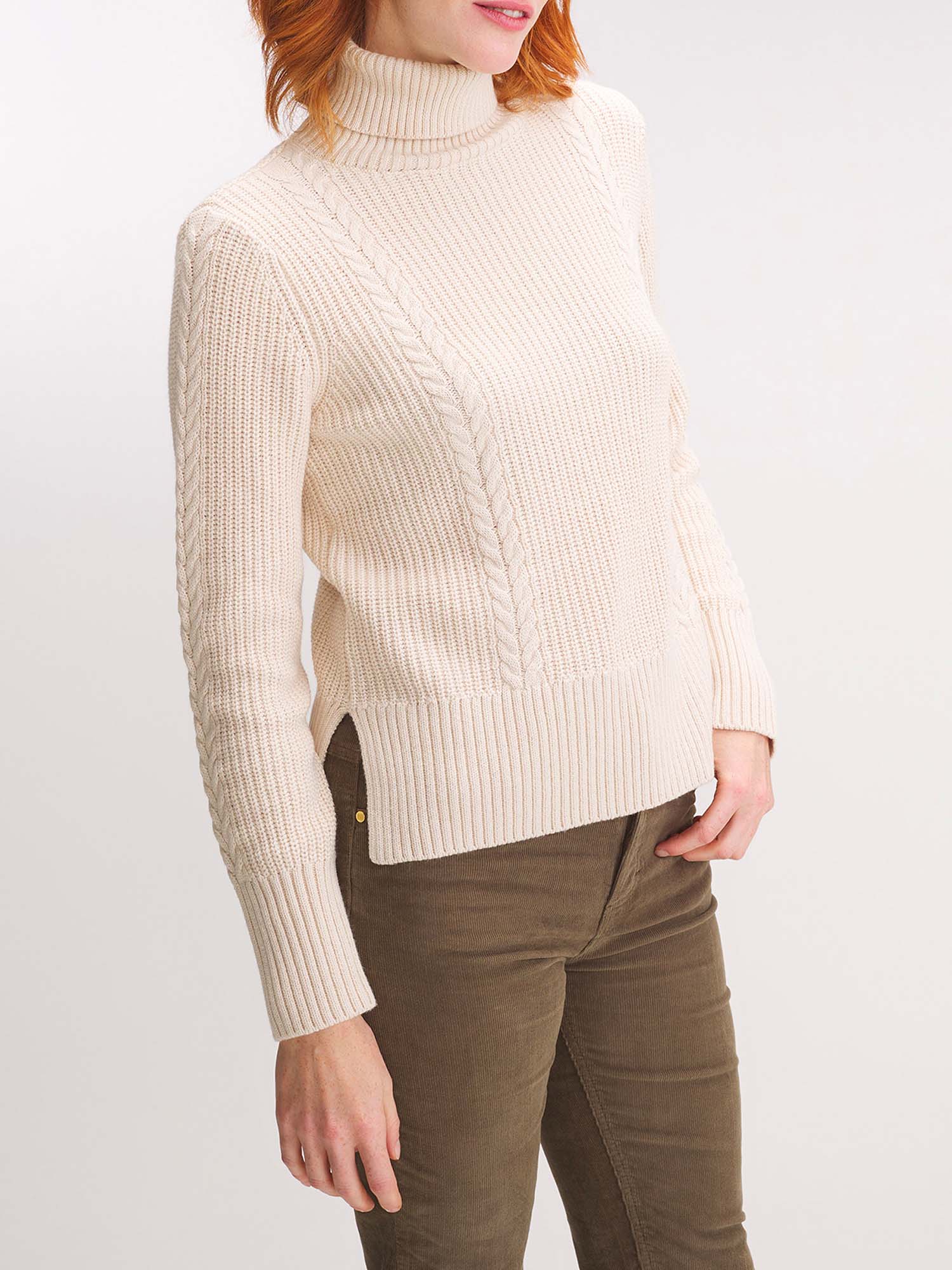 Pull Femme Torsade Coton Laine Ecru