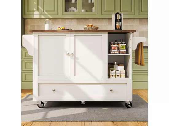 Chariot cuisine repas amovible rangements ouverts porte-serviettes étagère à épices plateau bois blanc