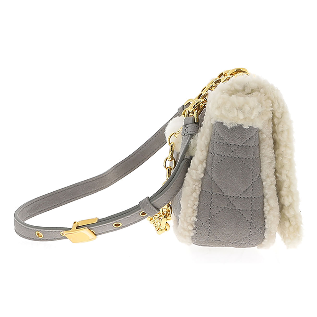 Dior Sac bandoulière Caro en Cuir effet daim & Laine gris - Très bon état - L.21 cm