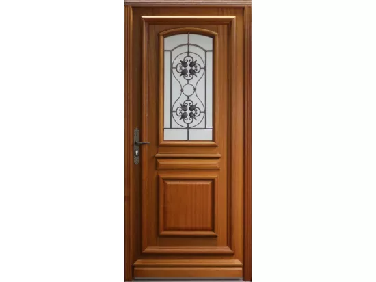 Porte D'Entrée Bois Vitrée, Tahi 4, H,215Xl,90 Poussant Droit Côtes Tableau