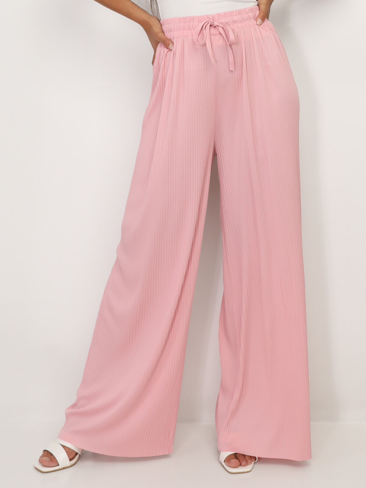 Pantalon large plissé- Rose