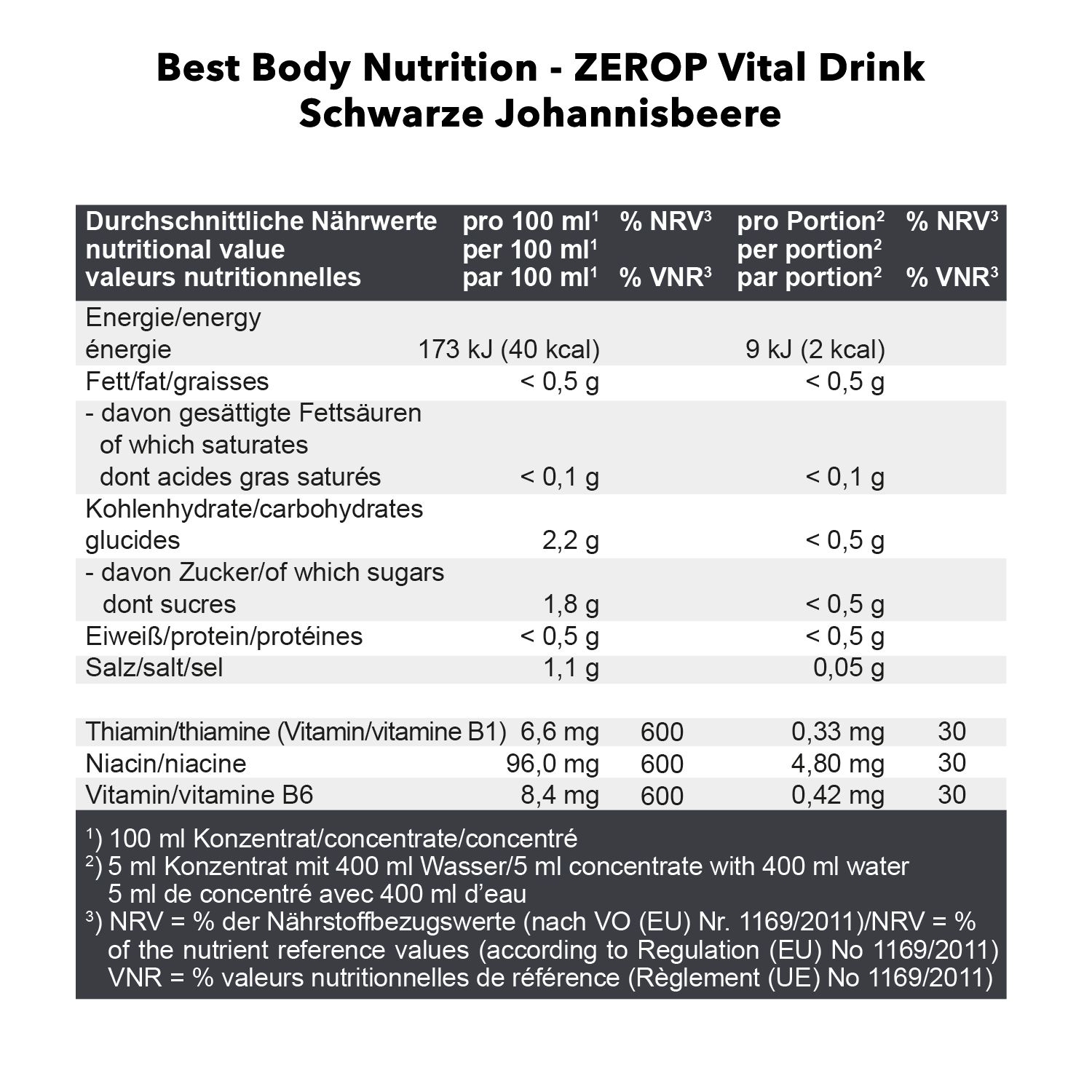 Best Body Nutrition Low Carb Nutrition Vital Drink Schwarze Johannisbeere