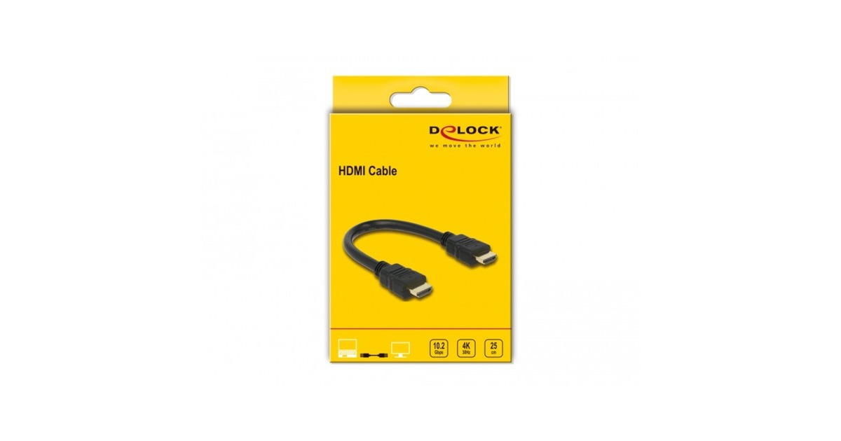 DeLOCKHigh Speed HDMI met Ethernet - HDMI A male > HDMI A male kabel  (Zwart, 0,25 meter, 4K)