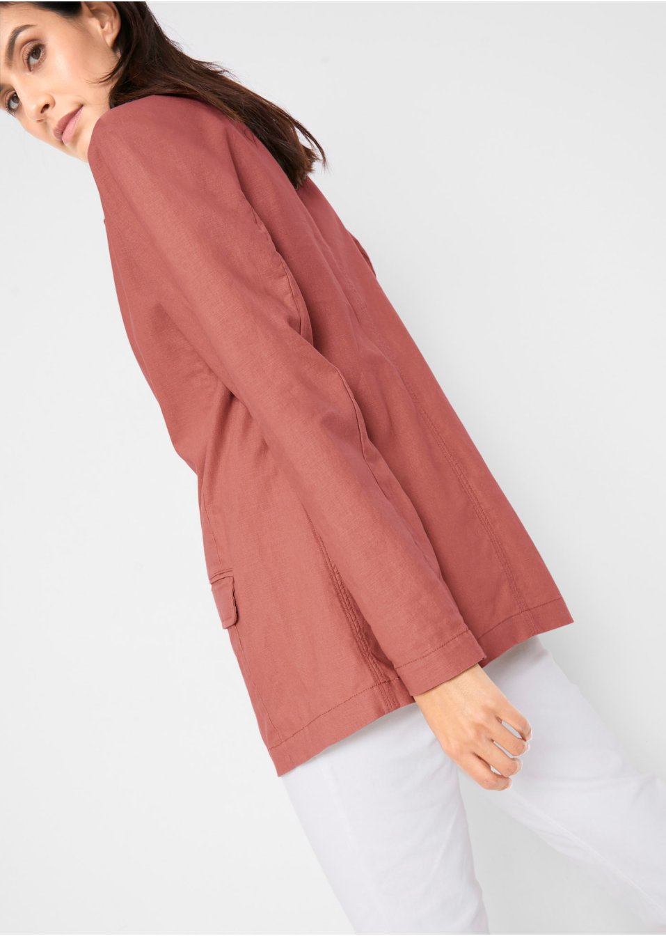 Blazer long en lin majoritaire, Loose Fit