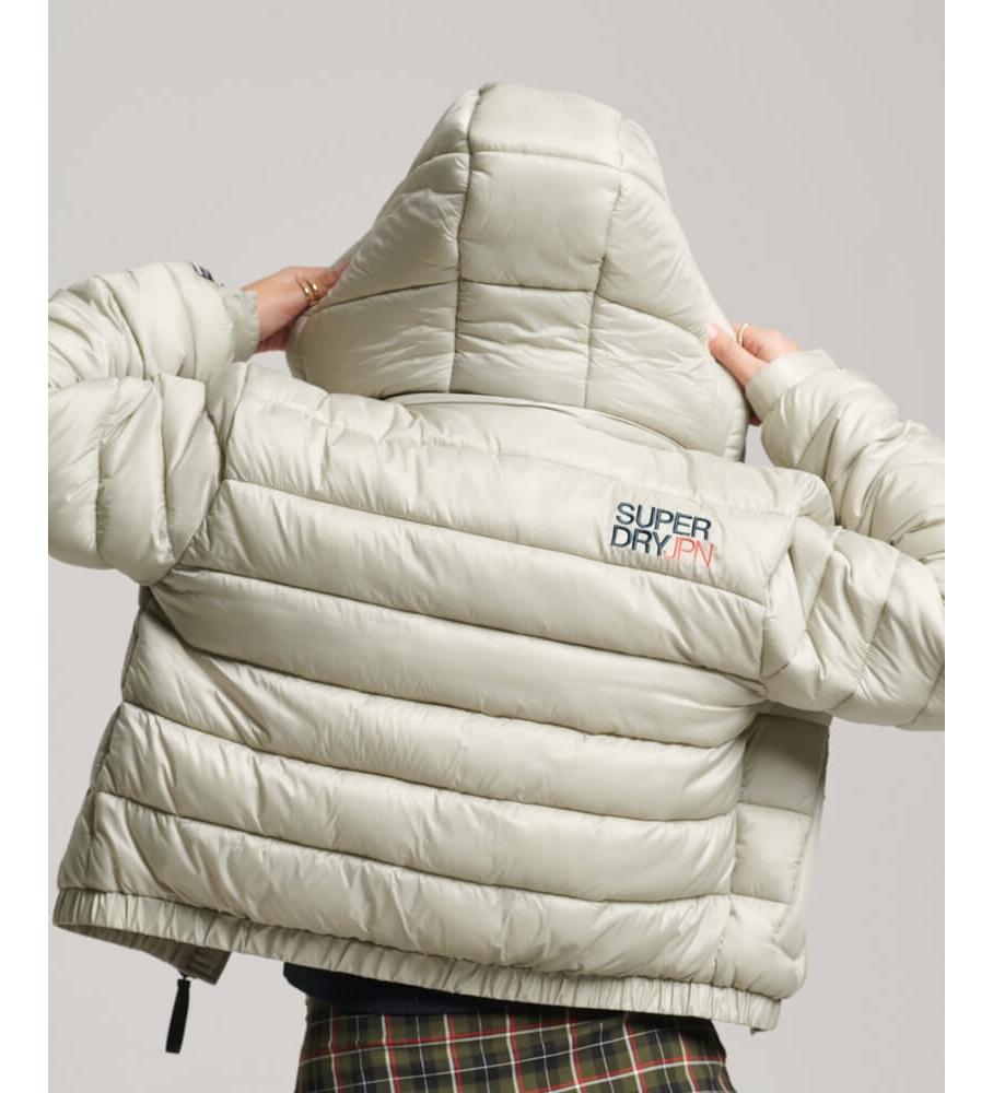 Jaqueta esportiva acolchoada leve Superdry, cinza e verde.