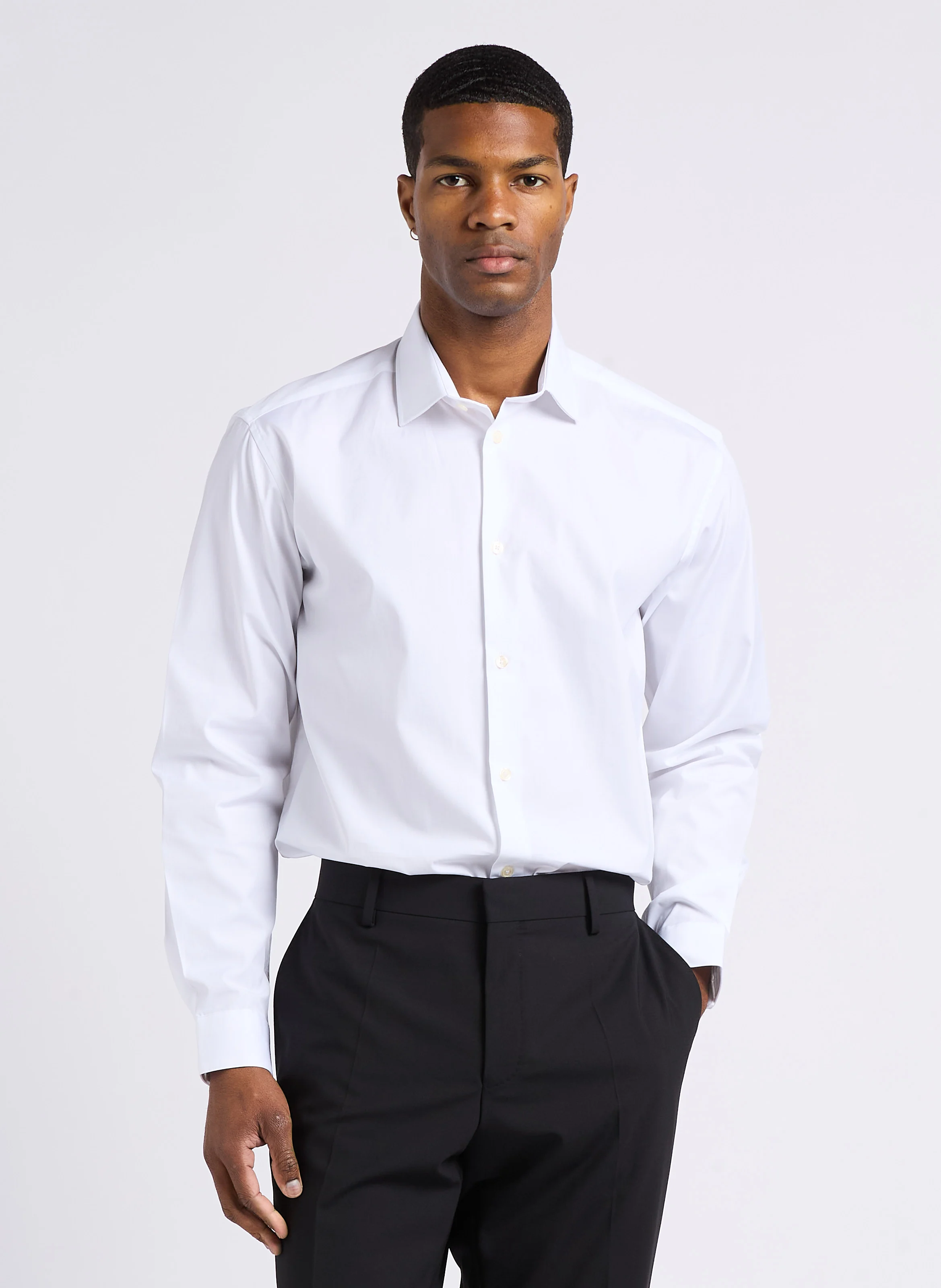 KRAVE - Chemise droite col classique en coton | Blanc