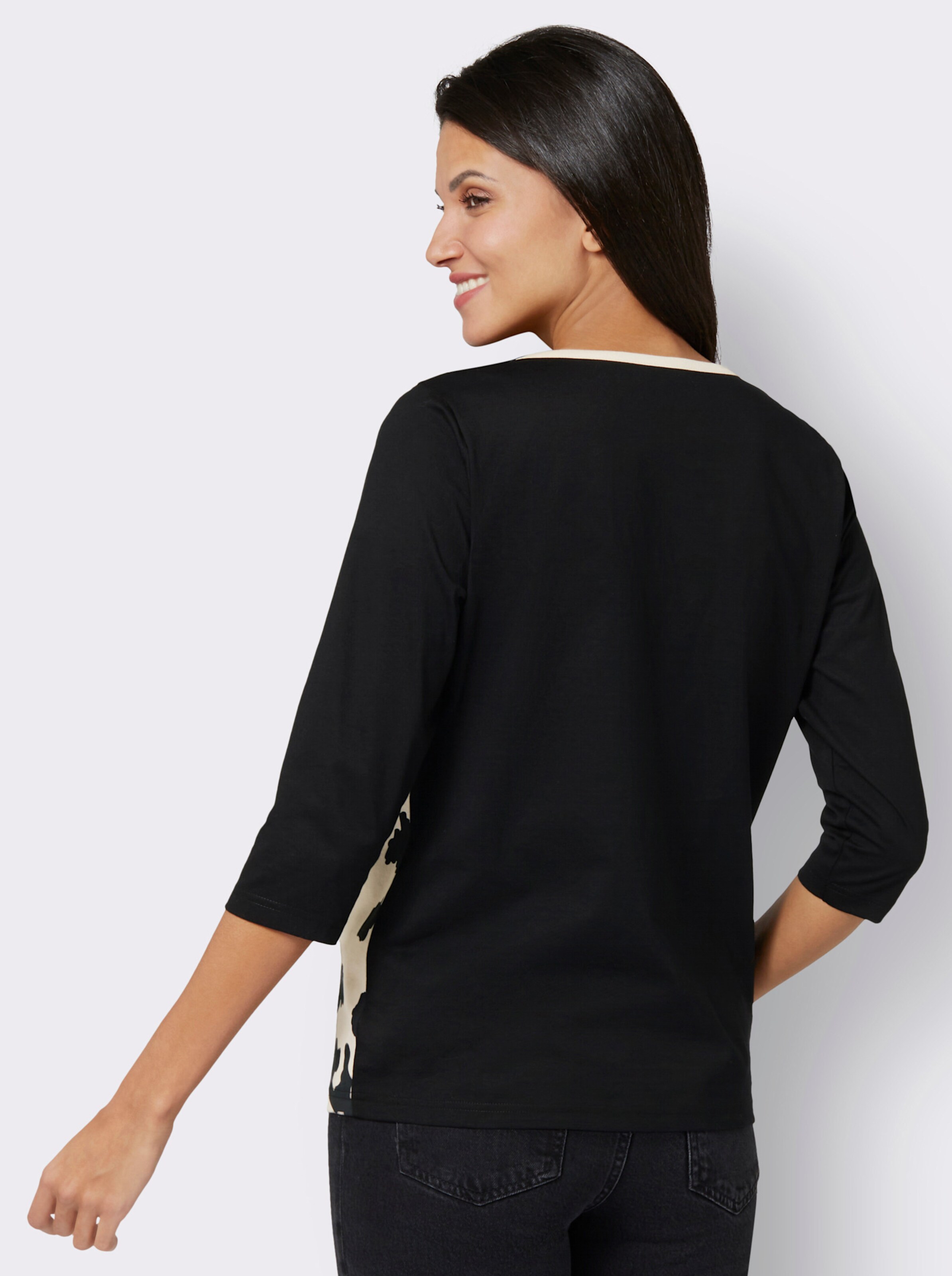 34-Arm-Shirt mit Streifen- und Leo-Muster