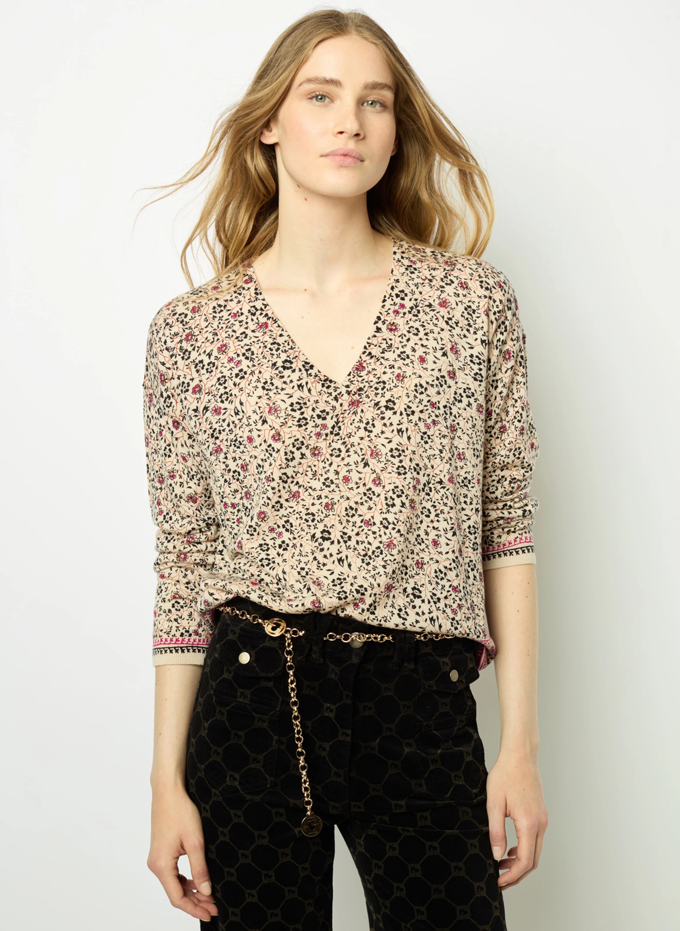 JOSIANE - Pull col V en laine | Beige