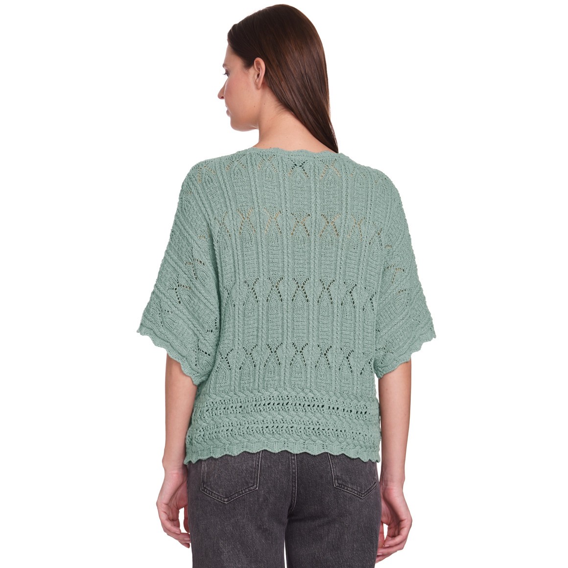 Gina Benotti Damen Strickshirt in Häkel-Optik salbei