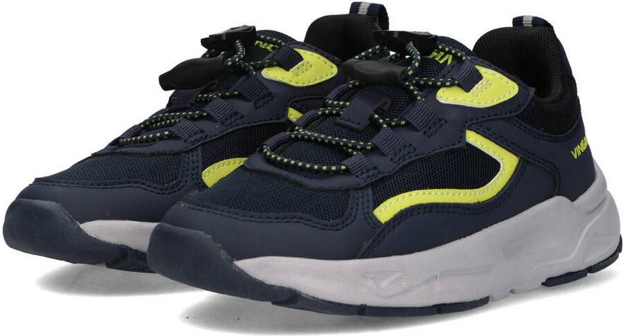 Vingino VIN825603-320 Jongens Lage Sneakers Blauw Imitatieleer Mesh Elastiek