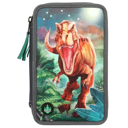Depesche Dino World 3-Fach Federtasche LED grau