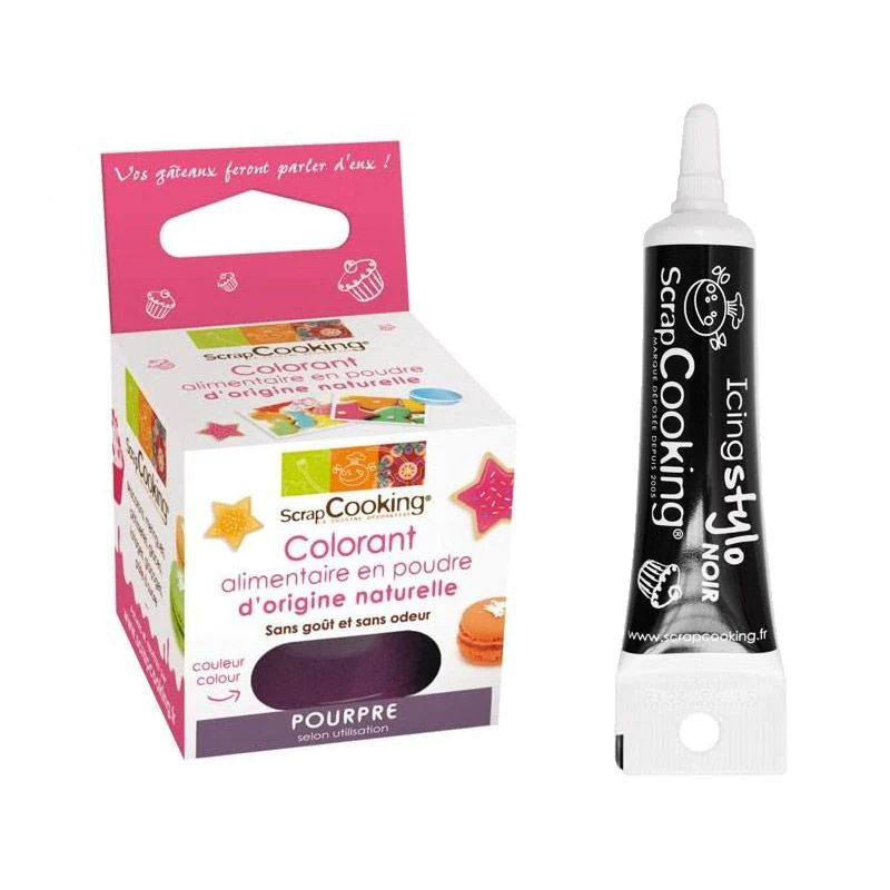 Colorant alimentaire Pourpre + Stylo glaçage noir Scrapcooking