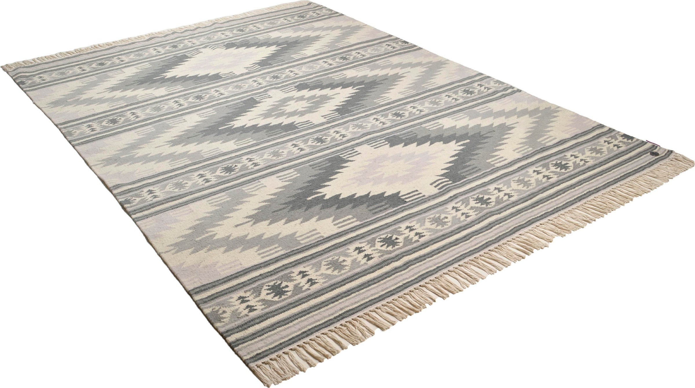 TOM TAILOR HOME Wollteppich »Kelim Colors I« rechteckig 5 mm Höhe reine Wolle, robust und strapazierfähig, mit Fransen, Boho-Style