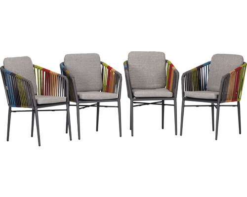 Acamp tuinstoelenset met rugleuning, Manhattan, set van 4, 62 x 82 x 56 cm, aluminium, staal, antracietkleurige armleuningen