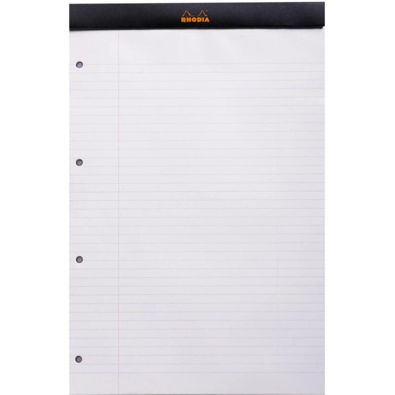 Bloc agrafé perforé N°20 A4+ 80 feuilles lignées + marge 80 g. - Noir