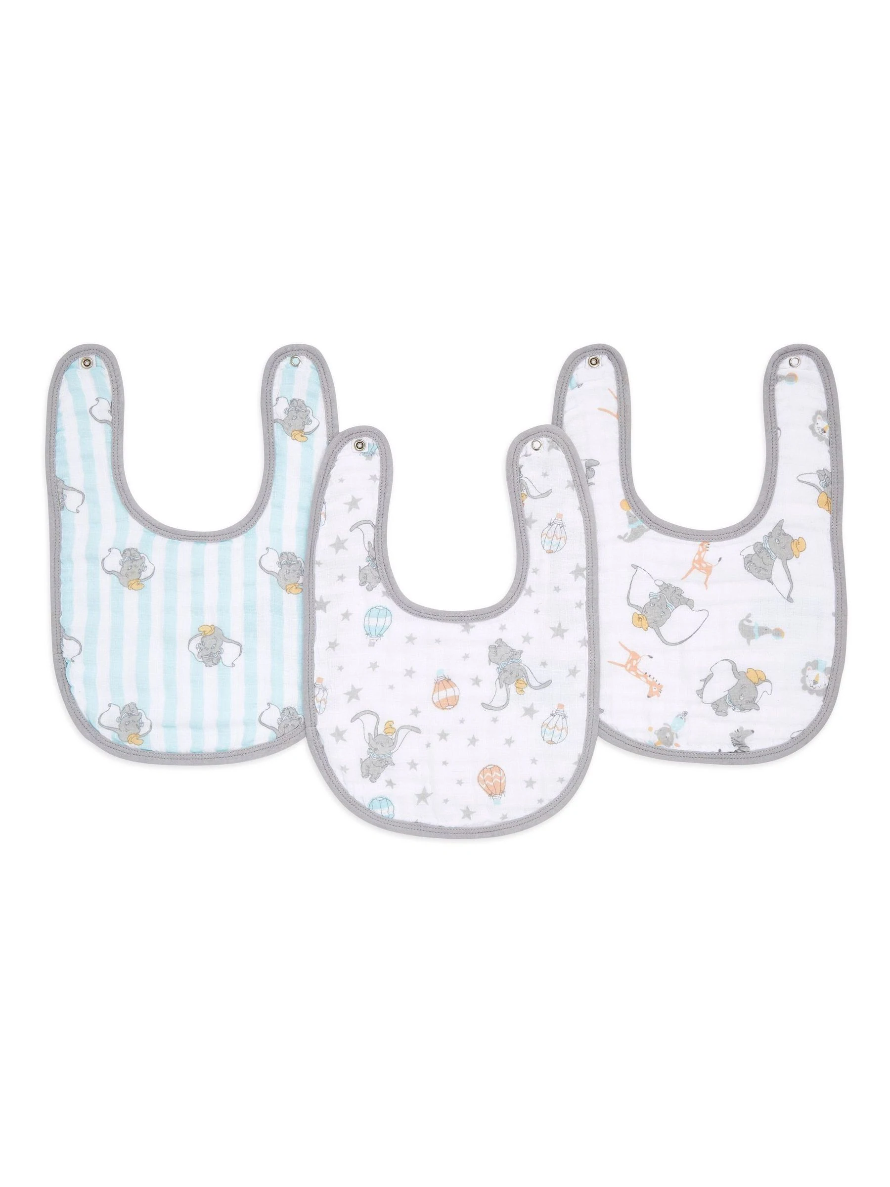 aden + anais Essentials Muslin Snap Dumbo verpakking van 3 100% katoenen mousseline babyslabbetjes met drukknoop