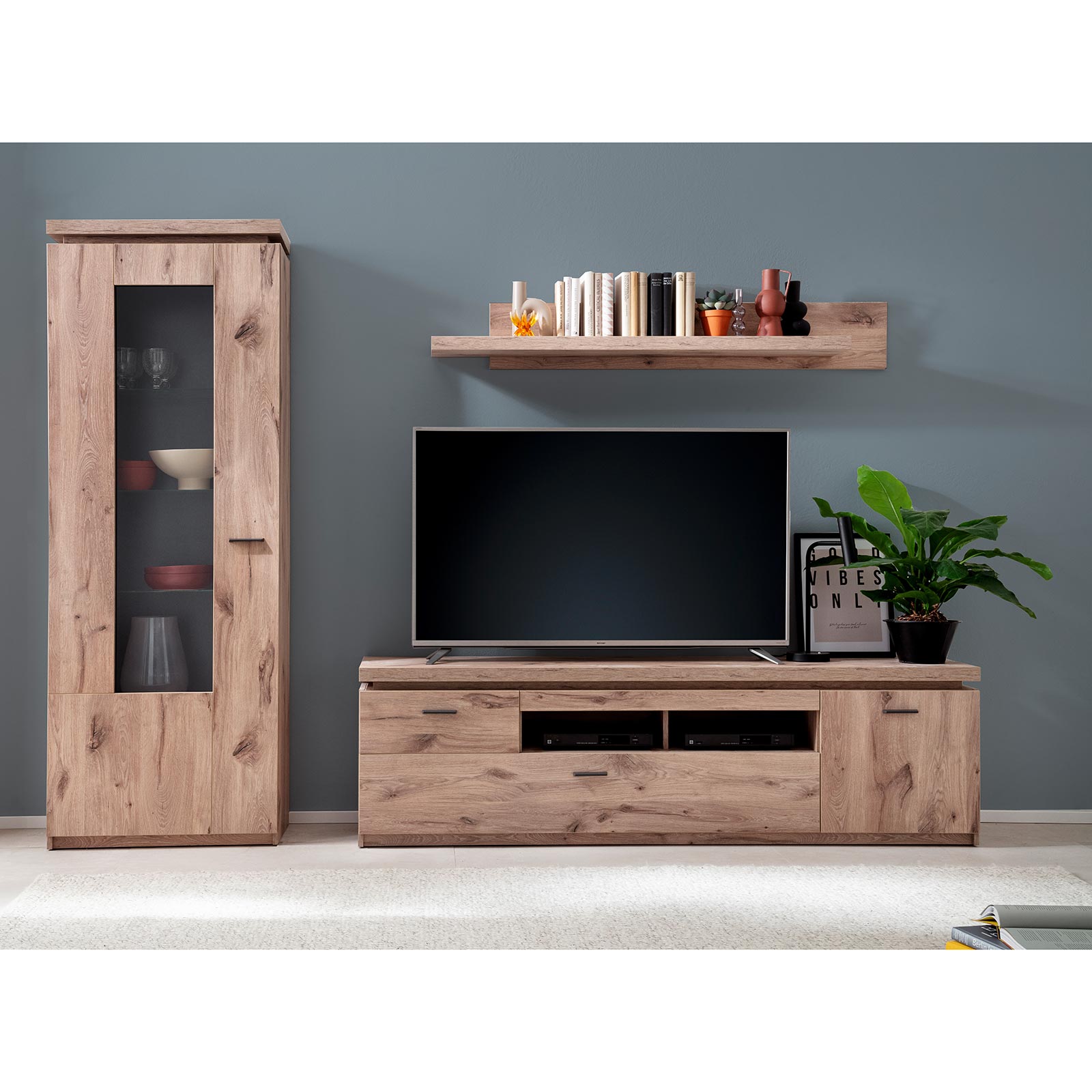 Standvitrine - Viking Oak - LED-Beleuchtung - 198 cm