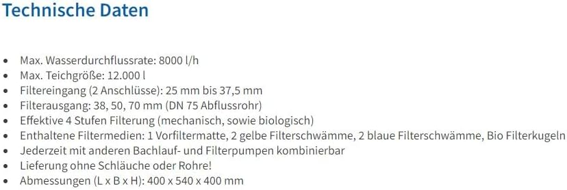 esotec BioFilter ES350 Teichfilter Box, 4 Stufen Filtersystem, Filtermaterial inklusive, bis 12000l Wasservolumen, Bio-Filterbälle Durchlauffilter, Außenfilter Filteranlage 8000 l/h, 101090