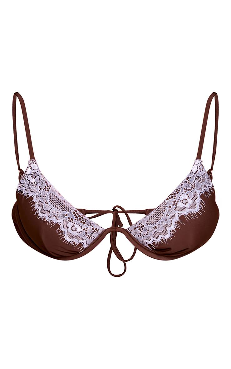 Chocolat Haut De Bikini À Armatures Avec Détail En Dentelle Contrastée