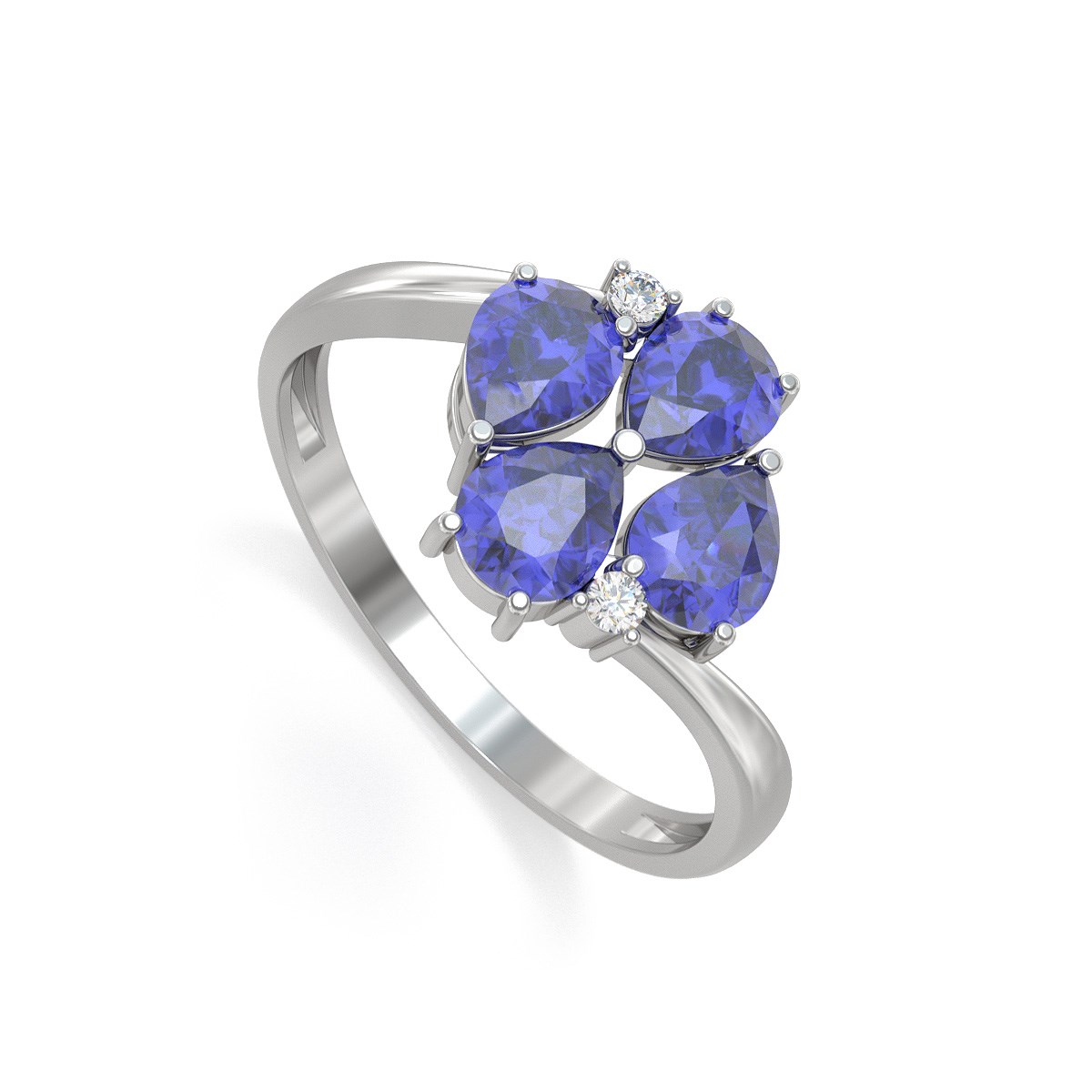 Bague Tanzanite et diamants sur Argent 925 1.87grs