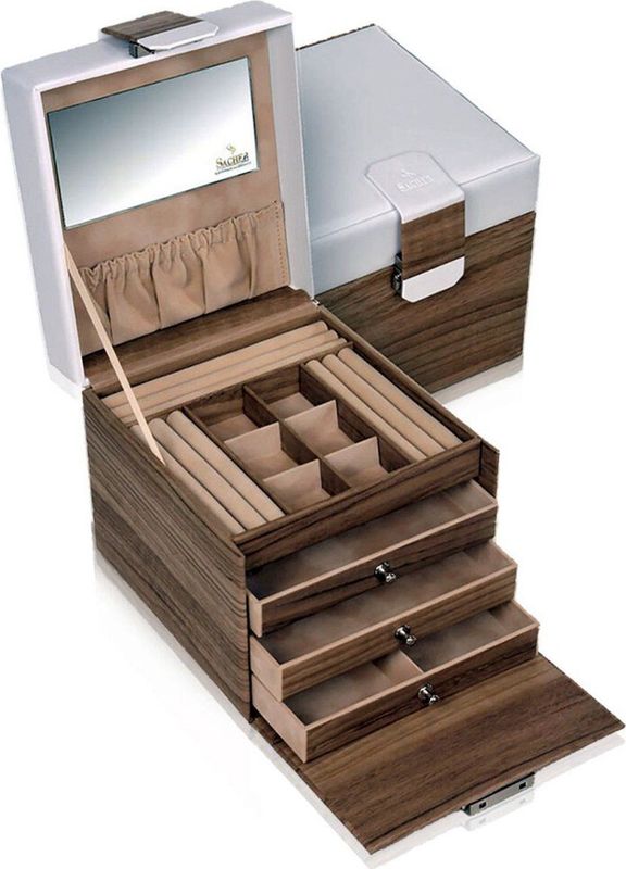 Sacher - Evita - Sieradendoos - Beige-Wit - Afsluitbaar - 18 x 16,5 x 16 cm