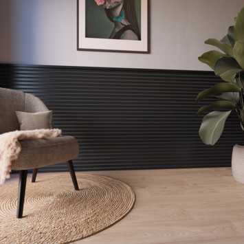 Kleurstaal lattenwand Decowall Acoustic zwart 18x30cm