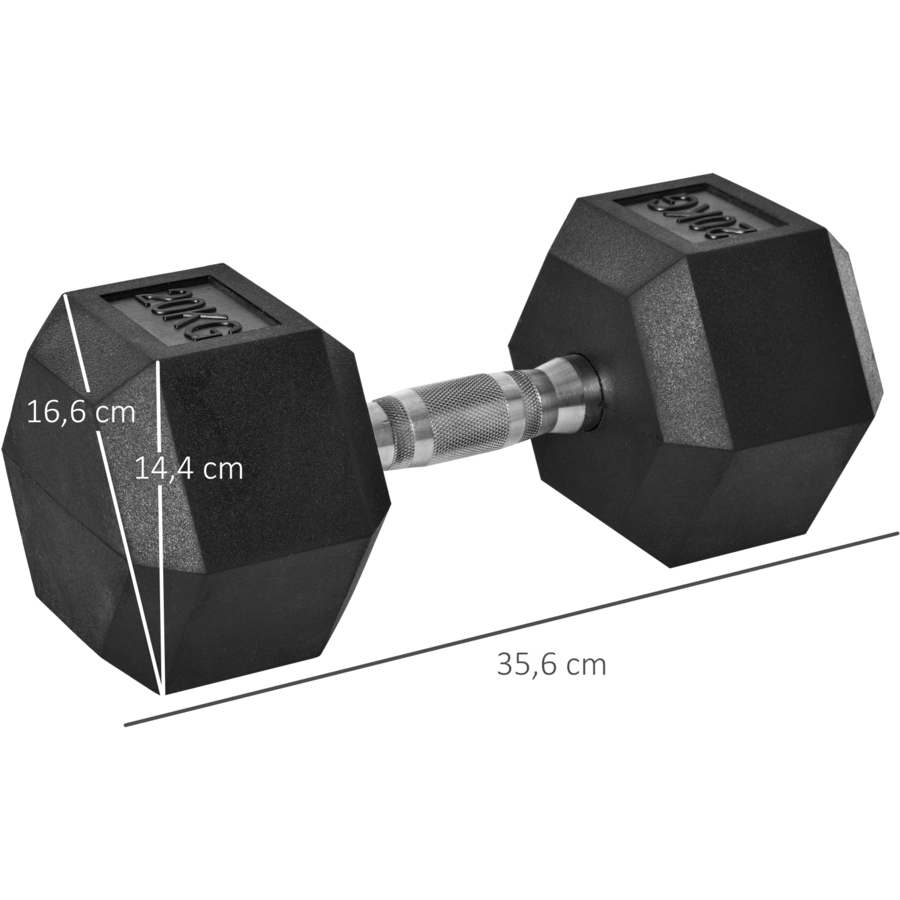 HOMCOM Gummihantel 20 kg sechseckig schwarz