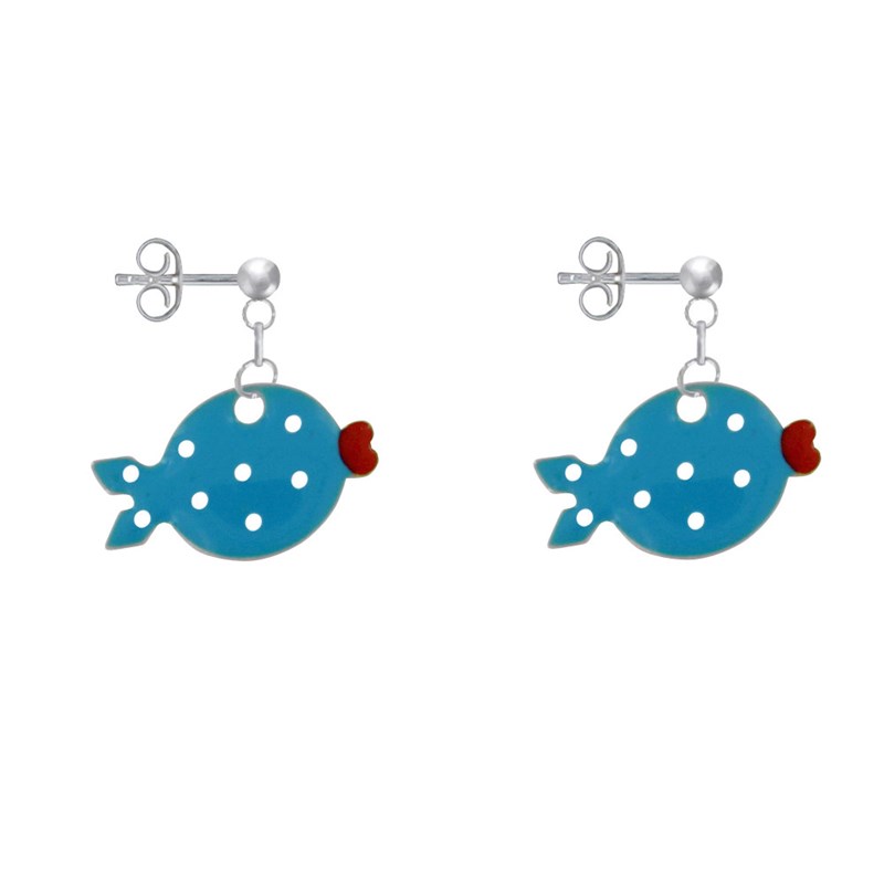 Boucles d'Oreilles Argent Petit Poisson à Pois Emaillée