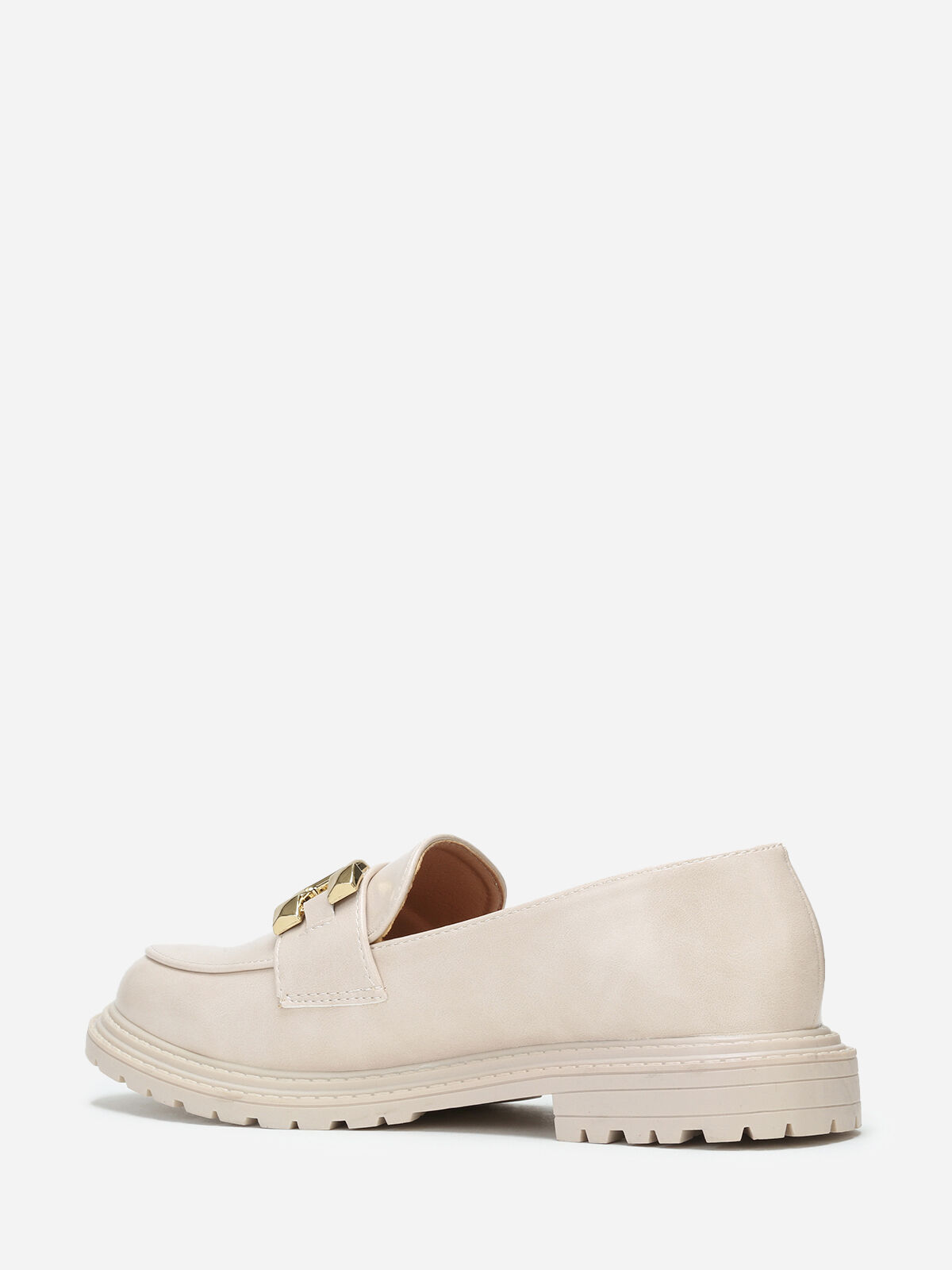 Mocassins crantés à boucle dorée en relief- Beige