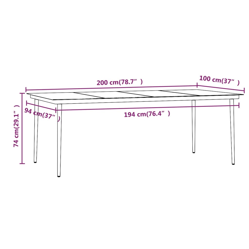 Mobilier de salle à manger de jardin avec coussins 7 pièces noir