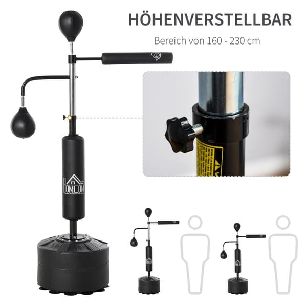Boksestativ Stående Boksetrener Med 2 Hastighetsballer Refleksstang Og Sugekoppbase 160-230 Cm Høydejusterbar Svart