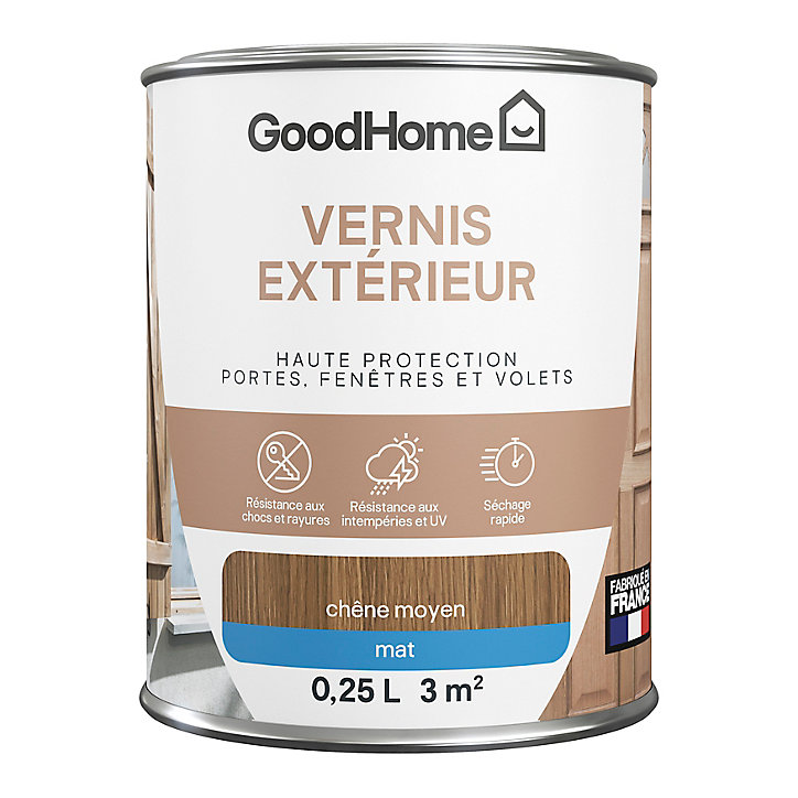 Vernis extérieur bois mat chêne moyen GoodHome 0,25L