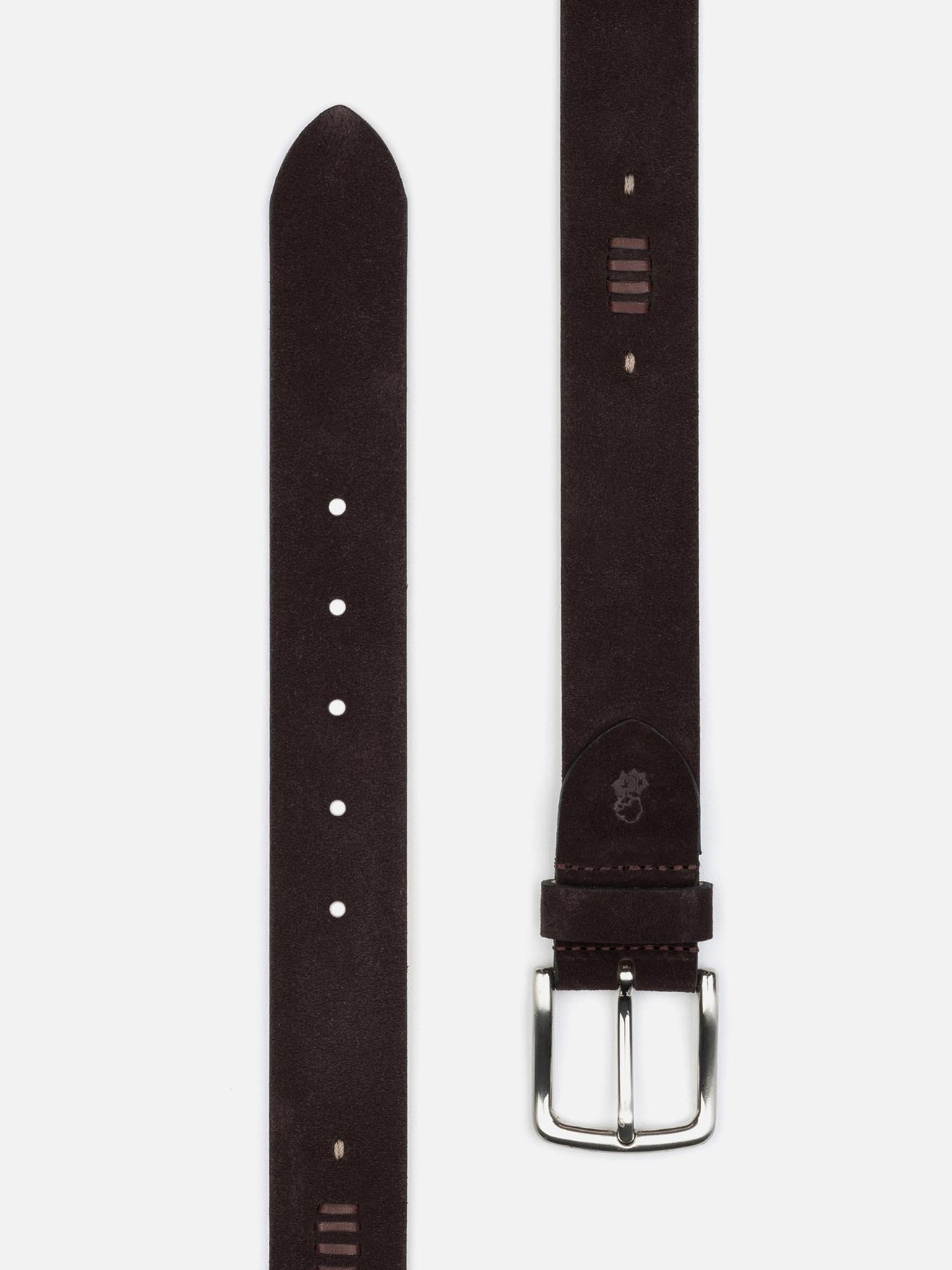 Ceinture en cuir velours chocolat à motifs brodés