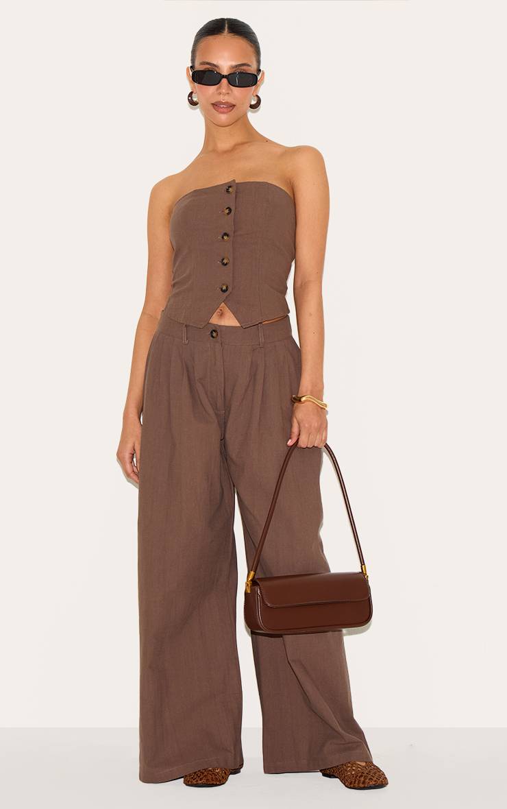 Chocolat Pantalon Large Tissé Petite Taille Ensemble Coordonné
