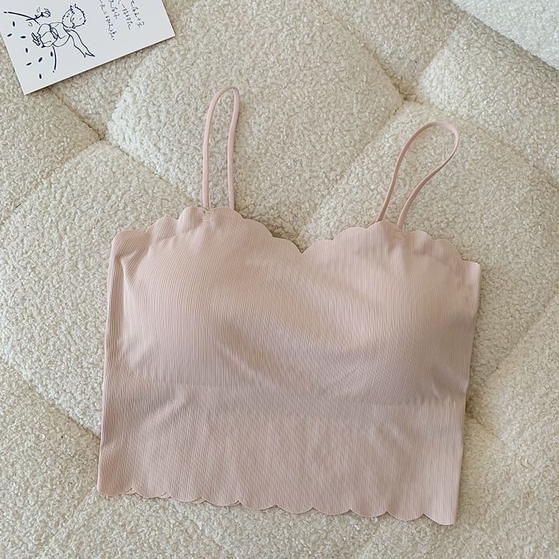 Duwnie - Gevoerde cropped camisole met effen schelpvormige rand