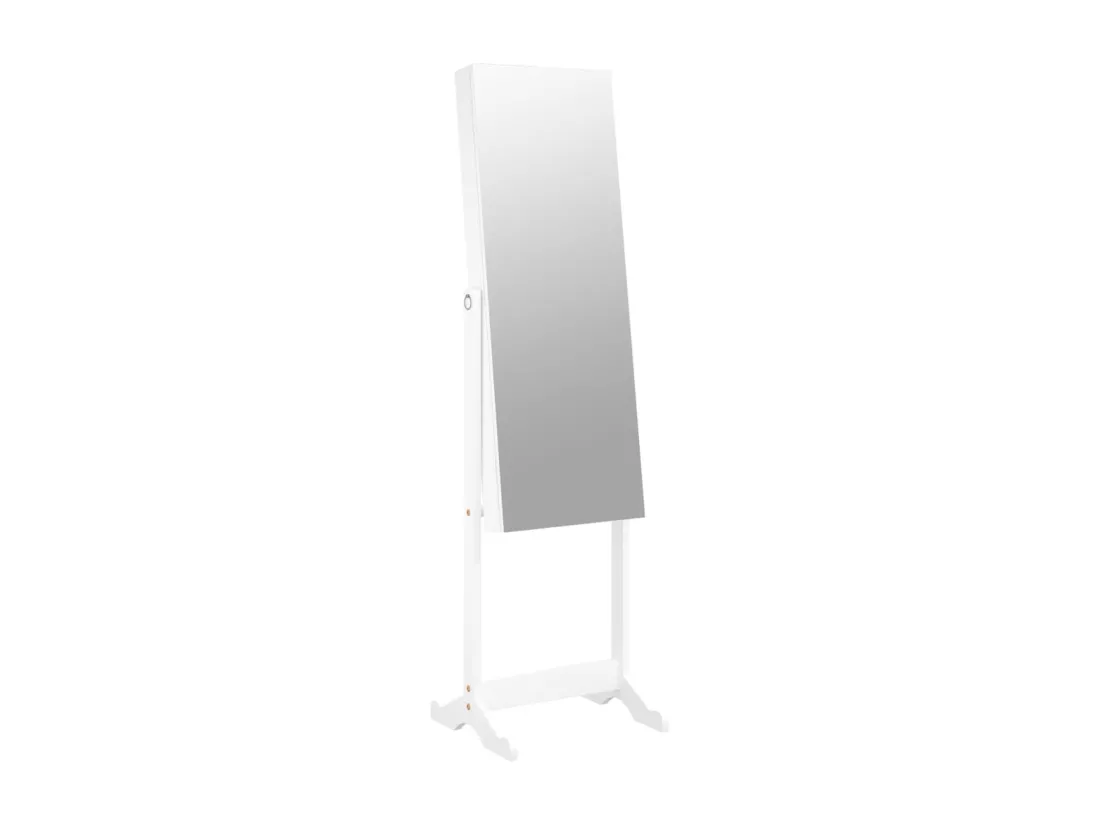 Armoire à bijoux avec miroir sur pied blanc 42x38x152 cm