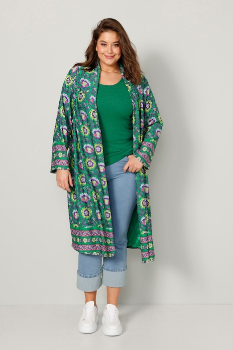 Kaftan, floraler Druck, offene Form, Langarm