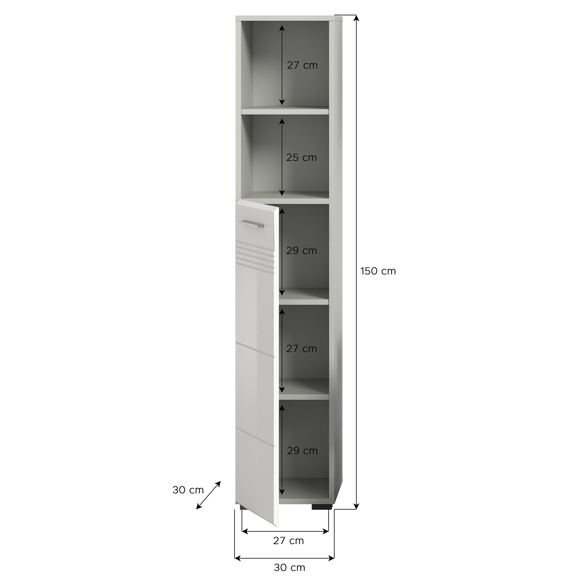 Hochschrank COPA - weiß Hochglanz - hellgrau - 150 cm