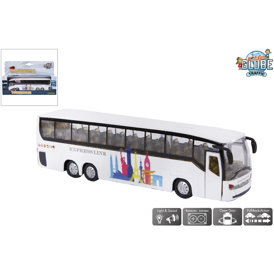 Kids Globe Farming Reisebus mit Rückzugsmotor + Licht & Sound Bus Shuttle Weiß Weiß