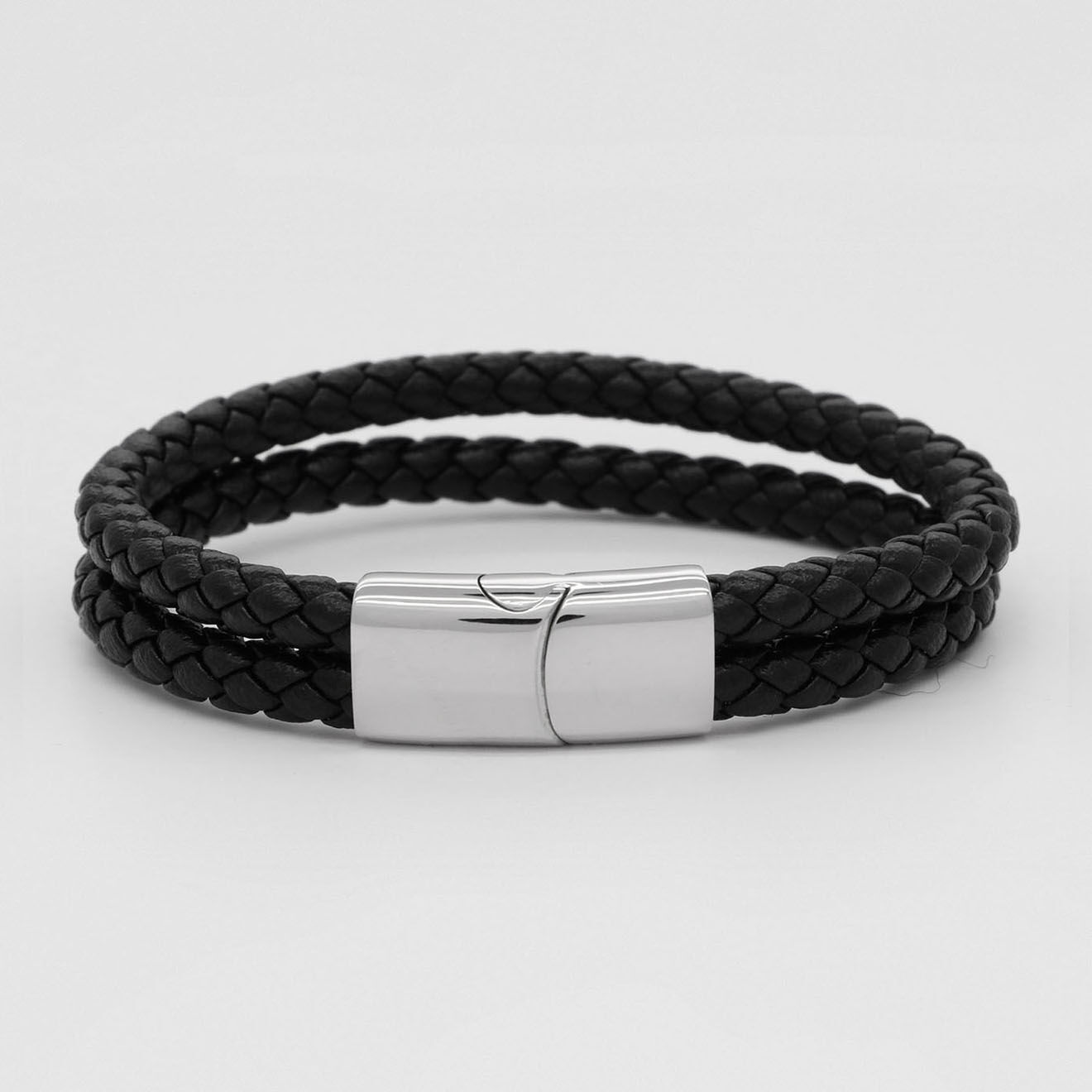 Jacobson Bracelet double Hooks en Cuir noir