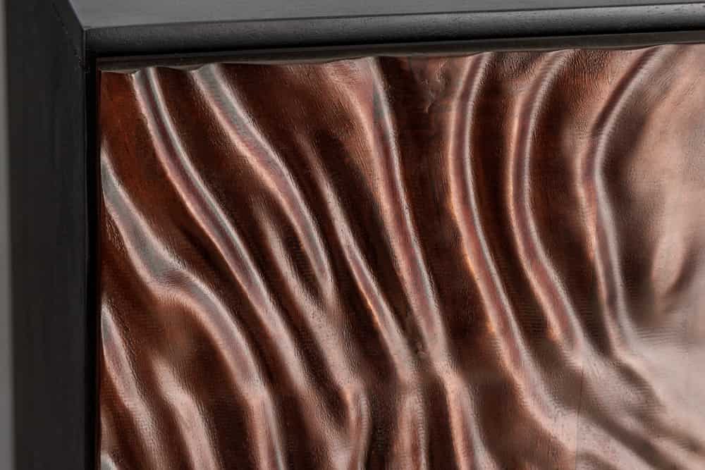 Massives Highboard FLUID 110cm walnuss-braun Akazienholz aufwendiges 3D-Design