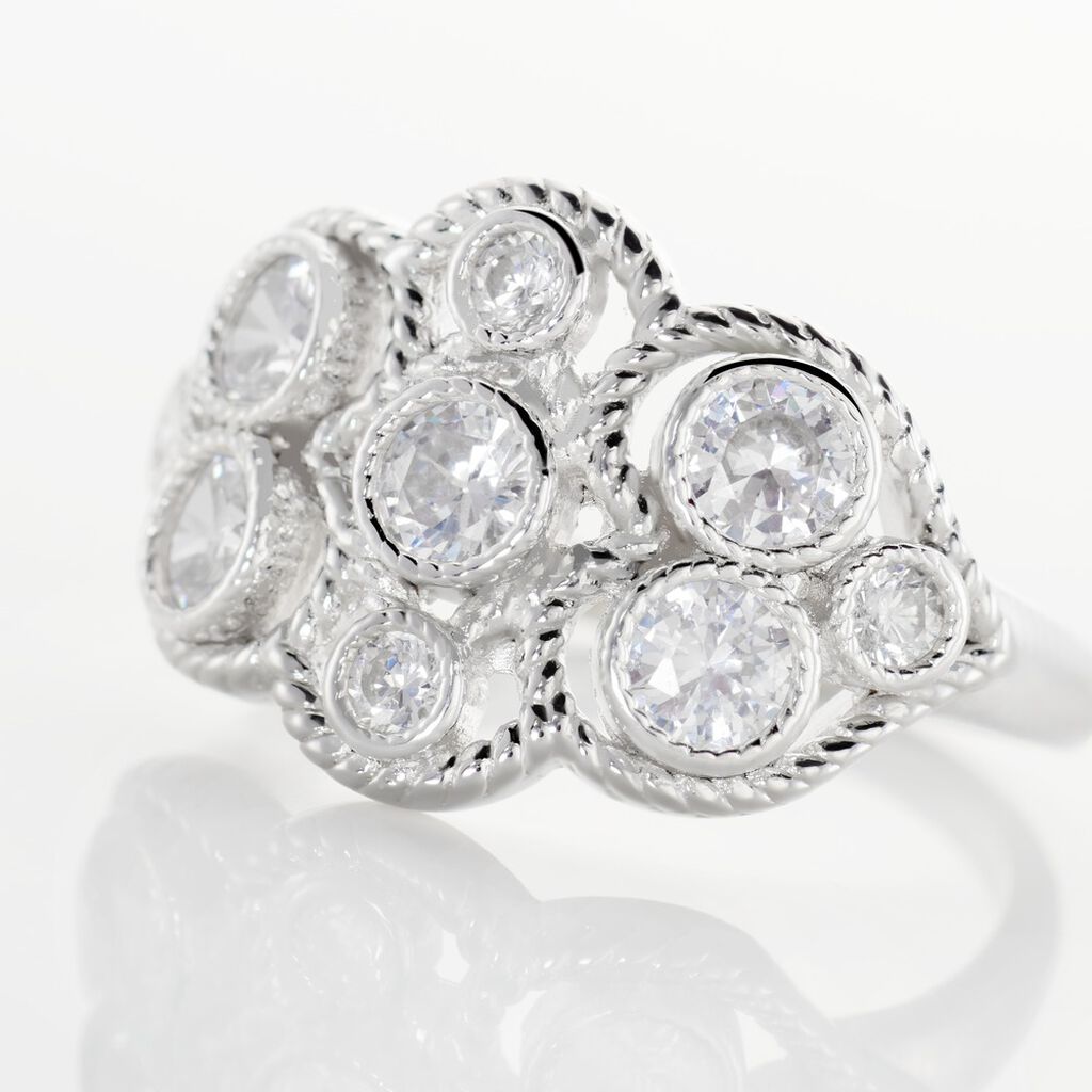 Bague Argent Blanc Boulonnaise Oxydes De Zirconium