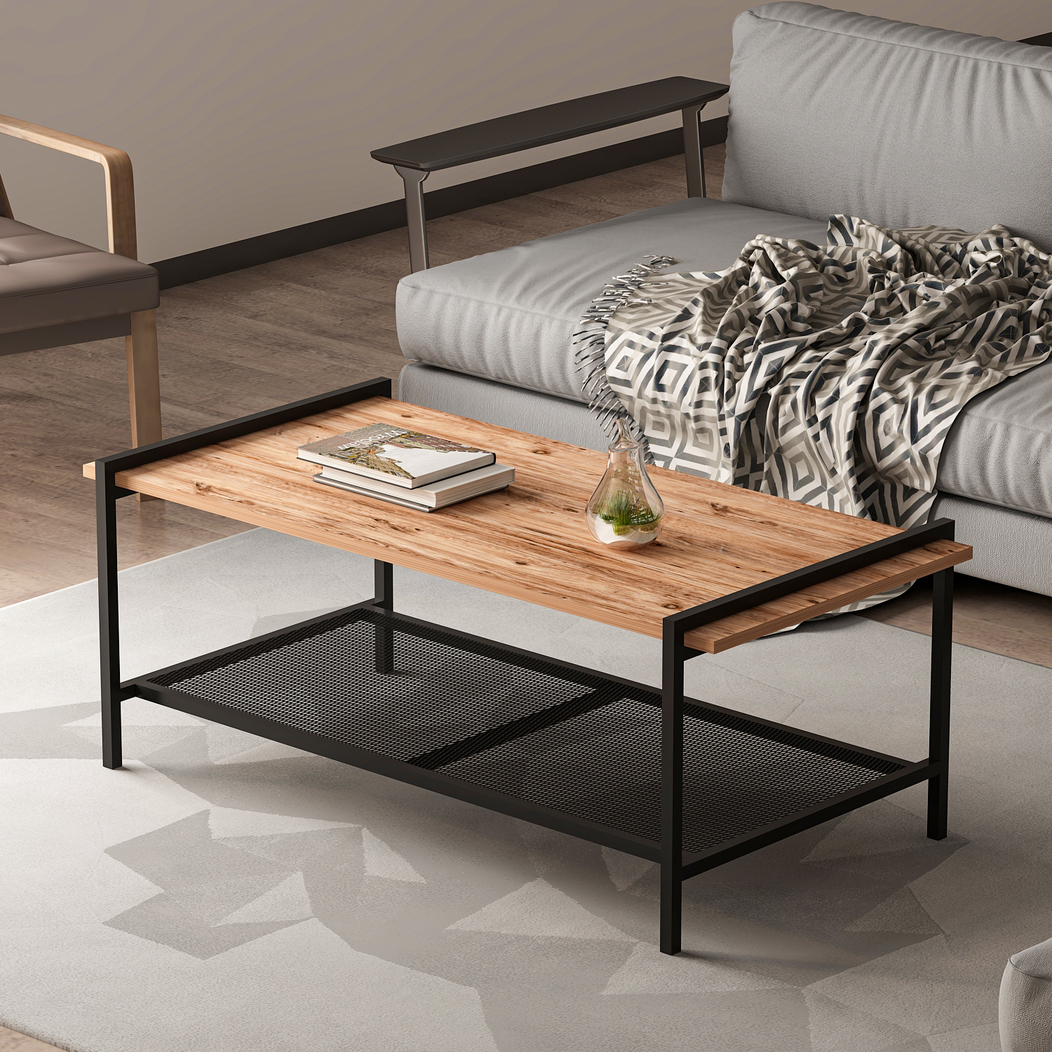 Couchtisch - braun-schwarz - mit Ablage - 120 cm