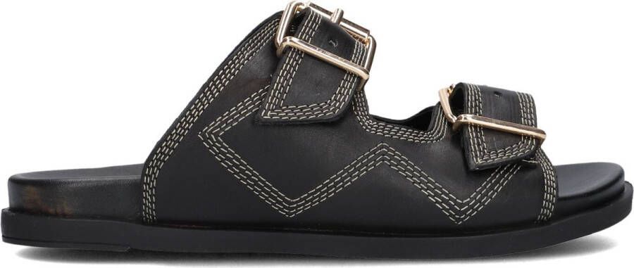 LINA LOCCHI Slippers Dames Led 2 Band Slipper Met Stiksels Maat: 38 Materiaal: Leer Kleur: Zwart