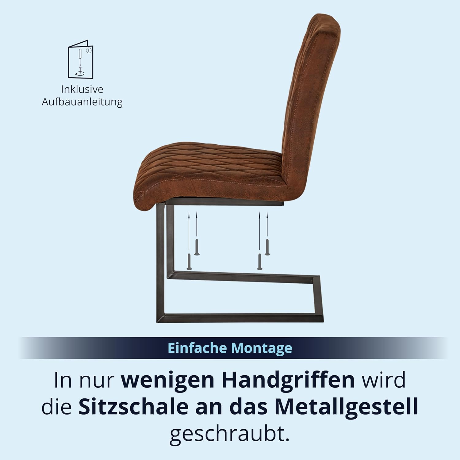 KHG Esszimmerstuhl Bezug aus Mikrofaser braun - Freischwinger in Wildleder Optik bis 110 kg - Küchenstuhl, Schwingstuhl, Polsterstuhl mit Schaumstofffüllung