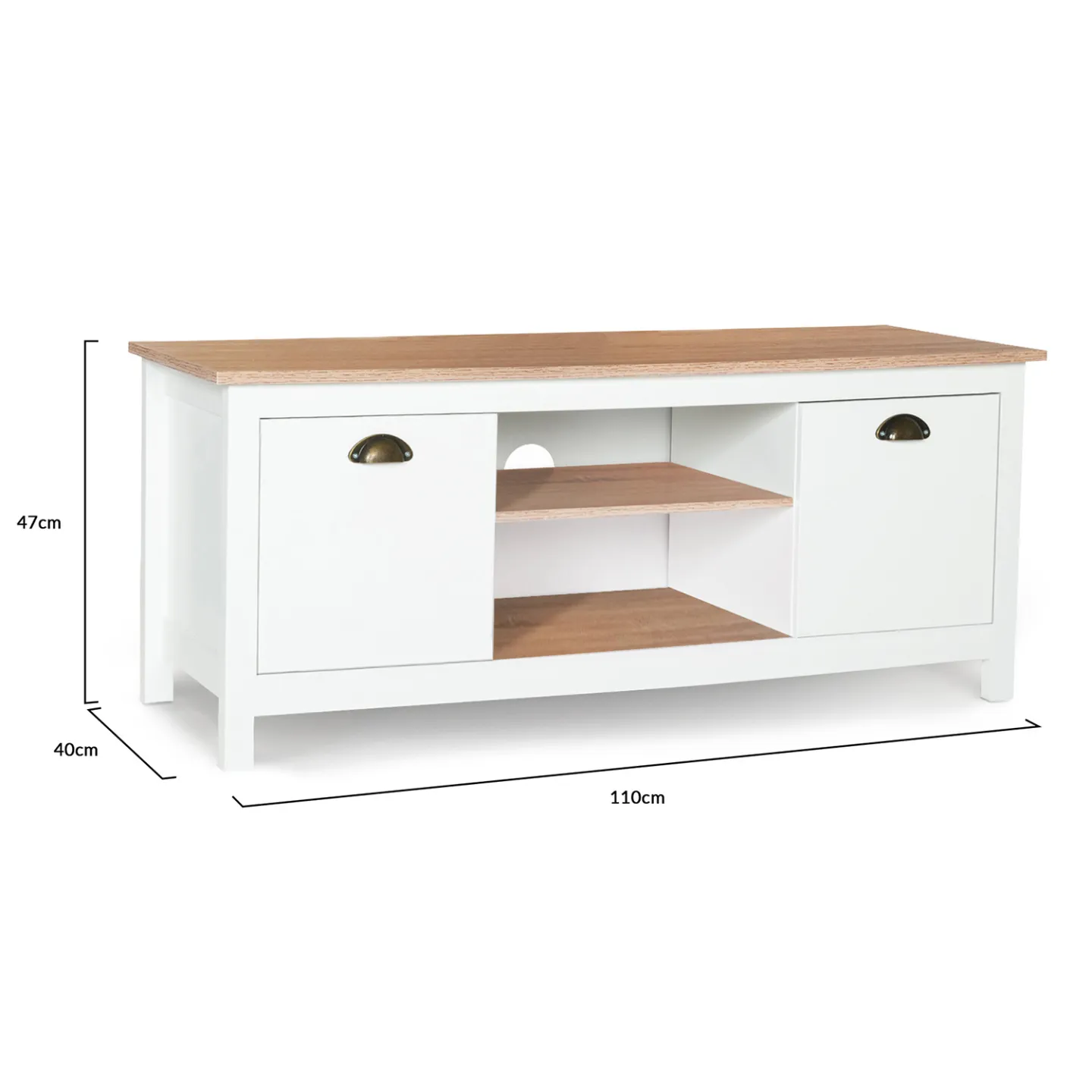Meuble TV 113 cm campagne ISIS bois et blanc