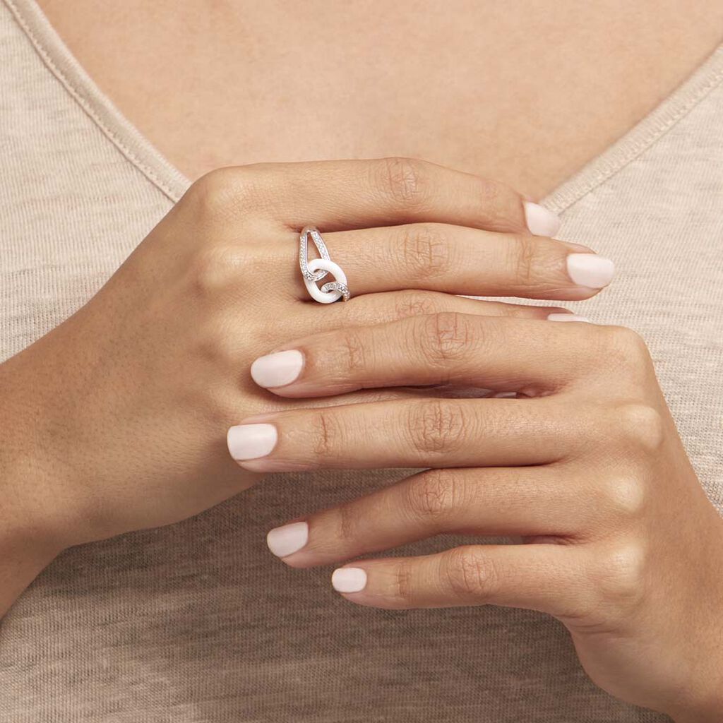 Bague Link Argent Blanc Céramique Et Oxyde De Zirconium