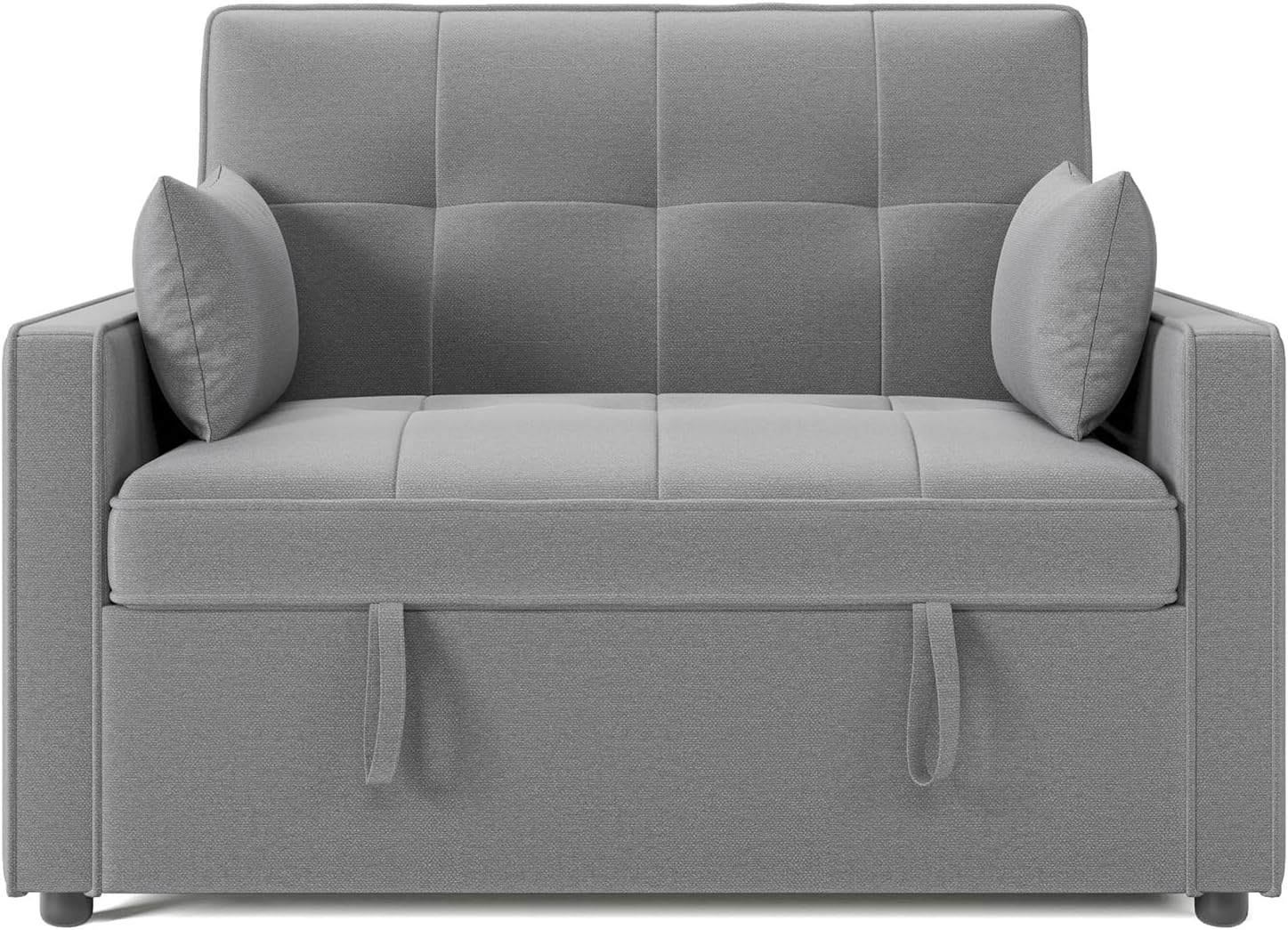 Schlafsofa 186 x 122 cm mit 5-stufig Verstellbarer Rückenlehne, 3-in-1 Schlafcouch mit Kissen und Seitentasche, hellgraues Leinen-Sofa für Gästezimmer & kleine Räume